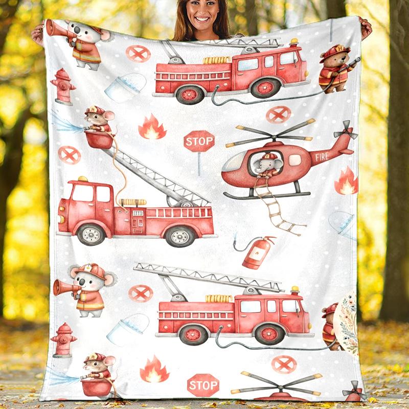 fire truck Theme Printed Blanket,Perfect for Couch, Bed, Travel & Outdoor Use | Machine Washable, Cozy & Durable.