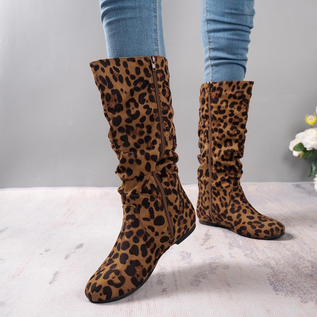 Mid-calf Women's Boots Winter New Platform Flat Shoes for Women Fashion Side Zipper Female Vintage Casual Ladies Riding Boot