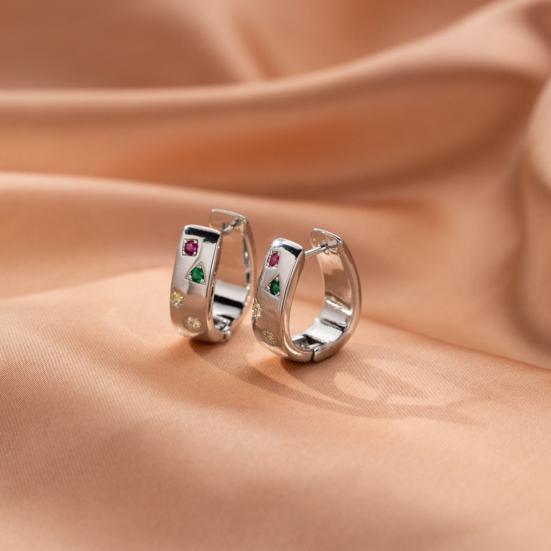 1 пара сережек Huggie, разноцветные стразы, полированный металл, U-образные, легкие украшения для ушей