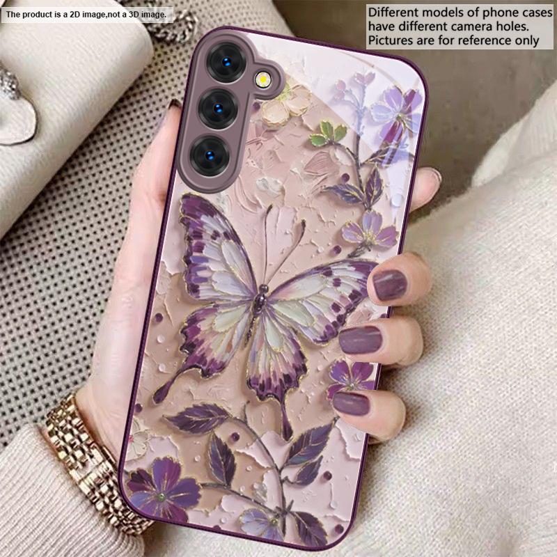 Элегантная розовая бабочка Для Samsung S26 S22 S8 S9 S10 S20 Ultra S21 Pro S22 Plus S23 FE S24Ultra S25 Edge S24+ Стеклянный чехол для телефона