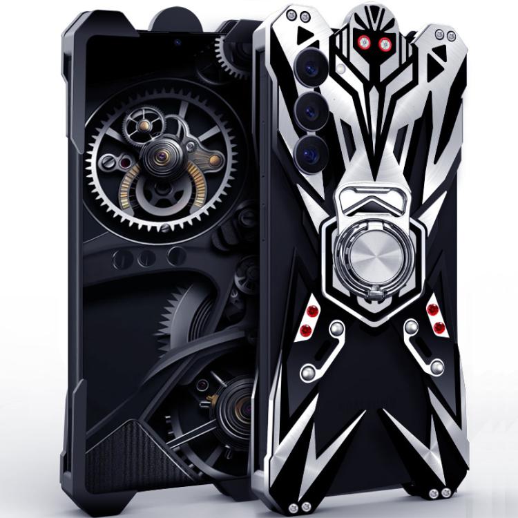 Mecha Aluminum Alloy Hollow Case With Rotating Holder For Galaxy S25 Ultra 5G, Heat Dissipation Magnetic Kickstand Anti-Scratch Cover