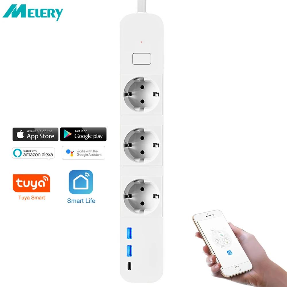 Melery EU Wifi Smart Things Power Strip 3 AC розетки USB Type-C Socket Plug Пульт дистанционного управления Tuya Yandex Alexa Dot Google Home