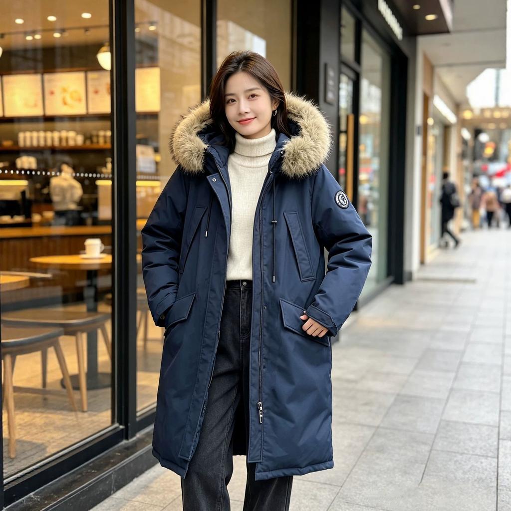Autumn and winter new long knee thickened hooded fashion casual, cotton clothes warm rural coat tide