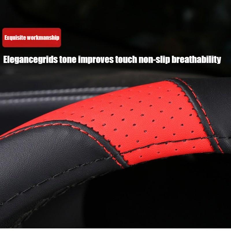 Leather Car Steering Wheel Cover, Non-Slip Car Wheel Cover Protector Breathable Microfiber Leather Universal Fit for Most Cars