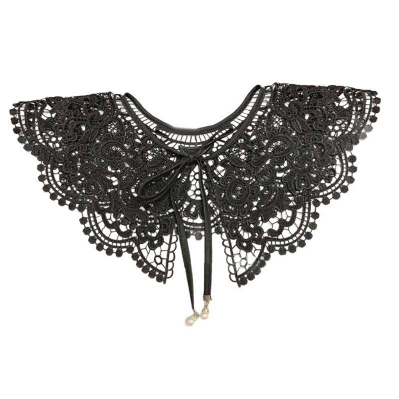 Royal Style Cotton Fake Collar Shawl Wrap Hollow Out Floral Lace Ruffled Trim Necklace Pointed Lapel Blouse Dropshipping
