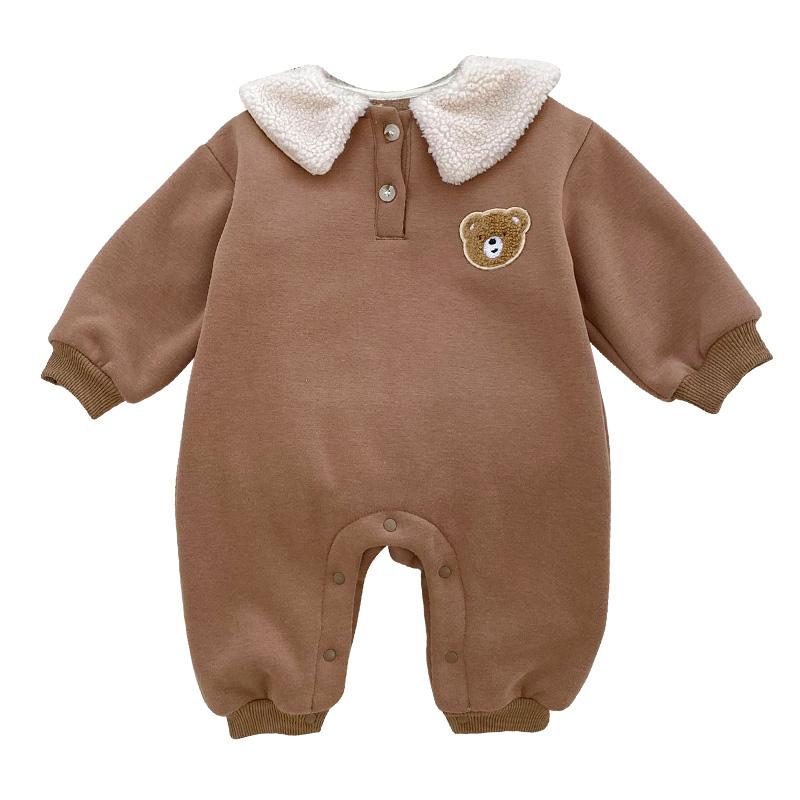 Зимний комбинезон для малышей из овечьей шерсти, детский комбинезон с медведем, утепленная одежда для маленьких мальчиков и девочек, наряд для малышей, комбинезон для младенцев