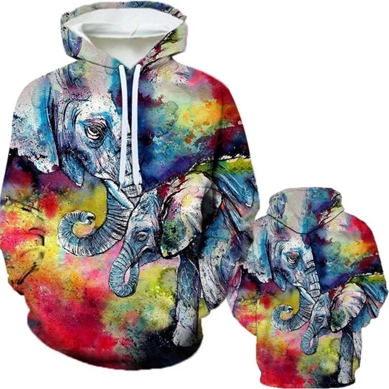 Персонализированная мода, животное, картина маслом, слон, 3D-печать, мужские зимние повседневные толстовки с капюшоном, Harajuku Fun, унисекс-топы