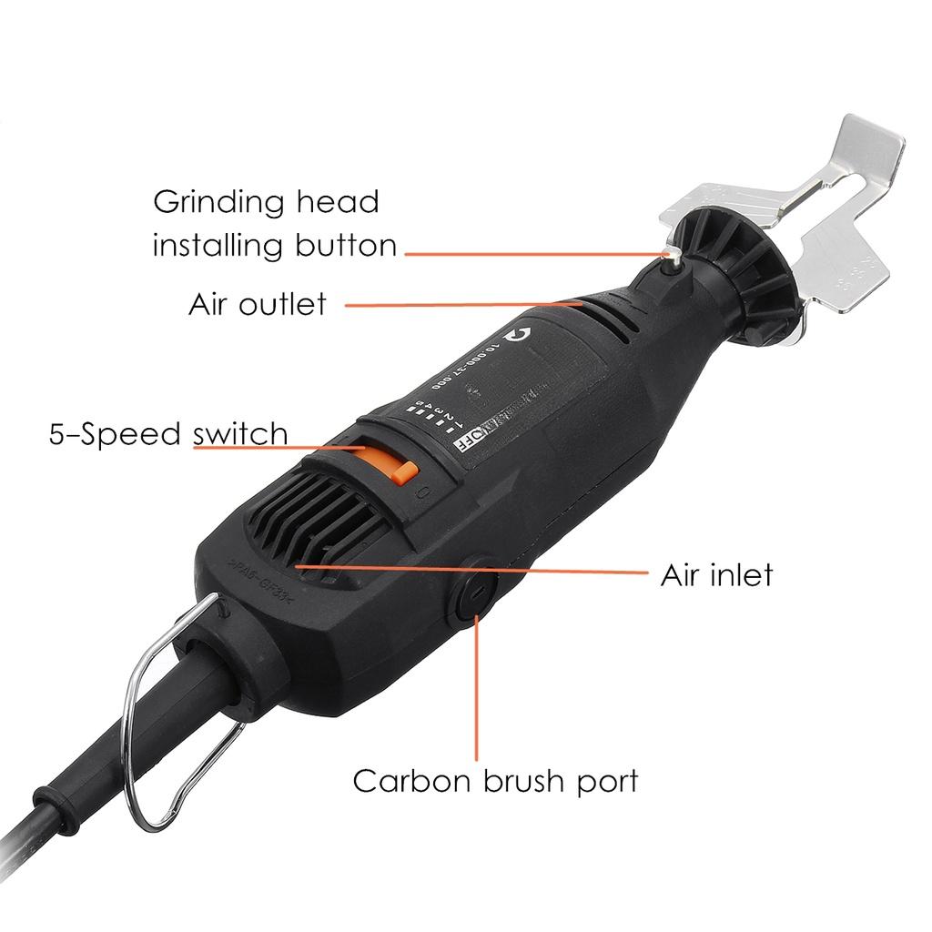 Мини-точилка для цепной пилы с 5 скоростями, электрическая шлифовальная машина, набор для заточки, роторные полировальные электроинструменты с перчатками, 37000 об/мин, 180 Вт