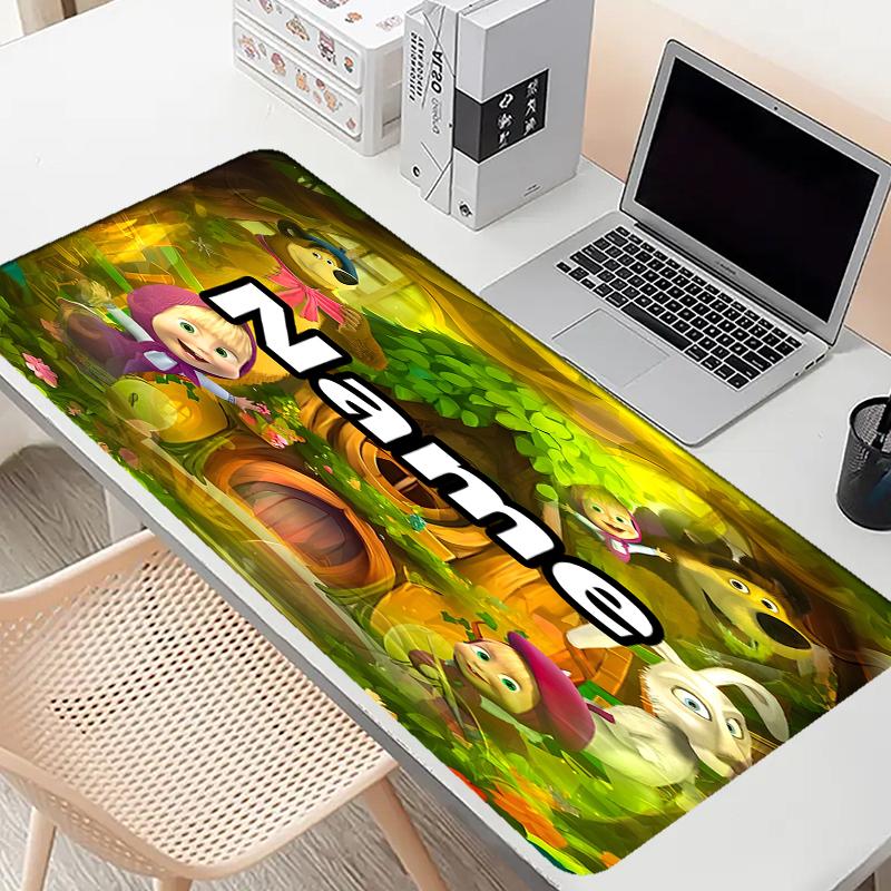 Custom Name Personalized Masha and The Bear Pattern Mousepad, Laptop PC Desk Mat, Decorative Desk Mat for Home Keyboard Pad Gift