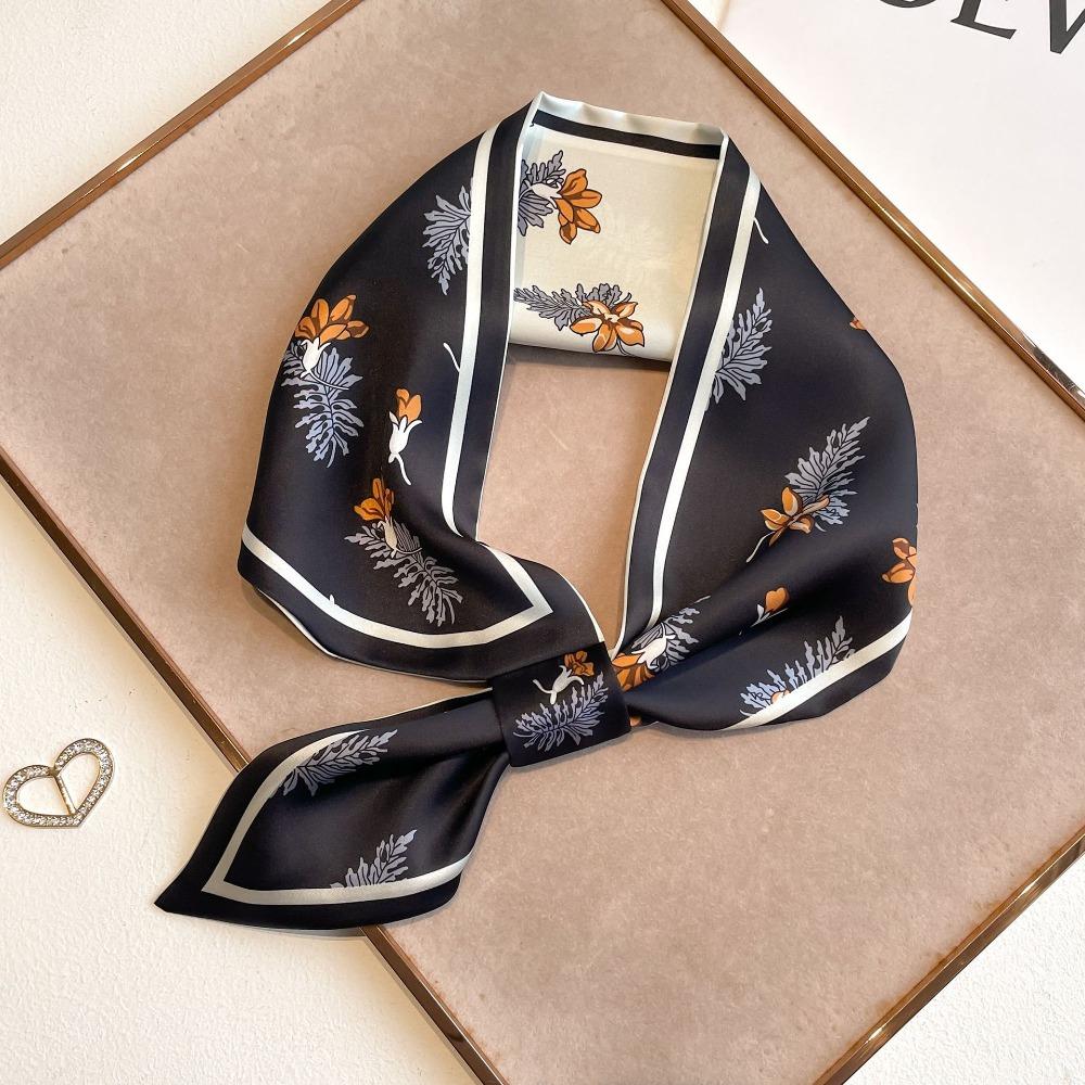 Multi-functional Women Silk Scarf Flower Print Ladies Neck Tie New Satin Silk Ribbons  Summer