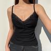 Lace Suspender Tops Women Temperament V-neck Vest With Inner Outer Elastic Knitted Sleeveless Top