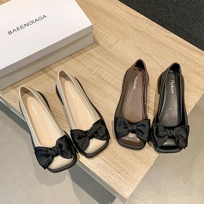 Маленькие туфли из искусственной кожи в британском стиле, женские летние туфли в стиле ретро, ​​туфли в горошек, туфли Мэри Джейн, весенне-осенние туфли с квадратным носком