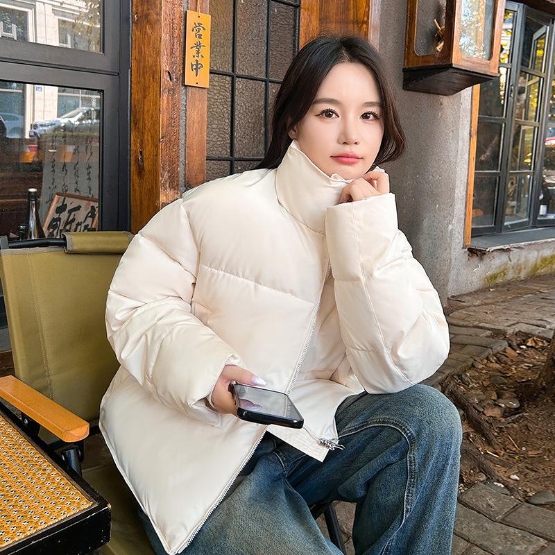 Winter new small cotton-padded clothes European and American women's clothing hem drawstring stand-up collar cotton-padded jacket small loose cotton-