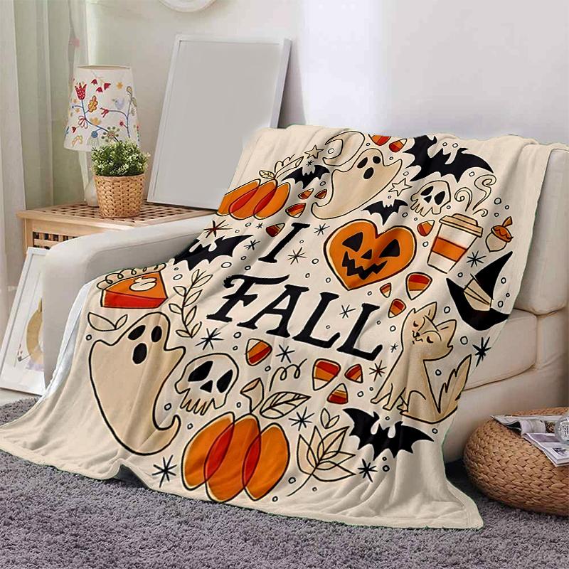 1pc I Heart Fall Halloween Blanket  Soft and Cozy Home Decor Gift for All Seasons, Living Room, Travel, Camping, Car Blankets