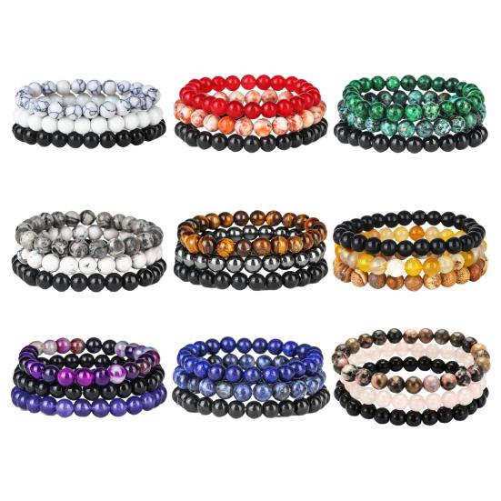 3 шт./компл. каменный браслет три в одном очаровательная эластичная веревка натуральный синий золотой тигровый глаз агат камень