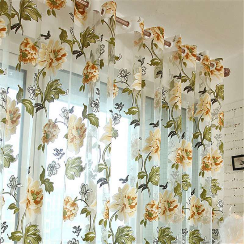 Romantic Floral Tulle Voile Door Window Curtain Drape Panel Sheer Scarf Valances Sheer Curtain Panel 100x200/100/250cm