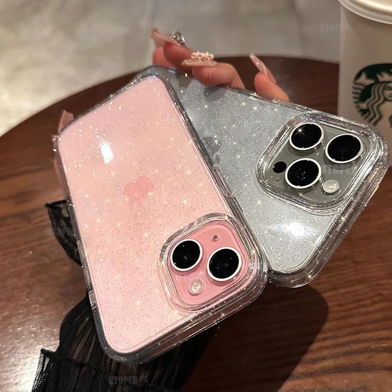 Модный розовый блестящий прозрачный силиконовый чехол для телефона iPhone 15 14 13 12 11 Pro Max Plus X XS Max XR, мягкий противоскользящий защитный чехол