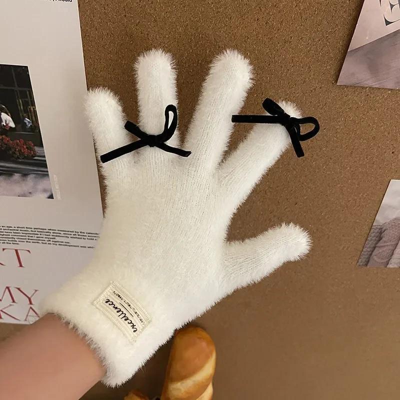 Корейская версия вязаных шерстяных перчаток для женщин на зиму, плюшевые и утолщенные, для велоспорта, для тепла, с сенсорным экраном, перчатки в комплекте