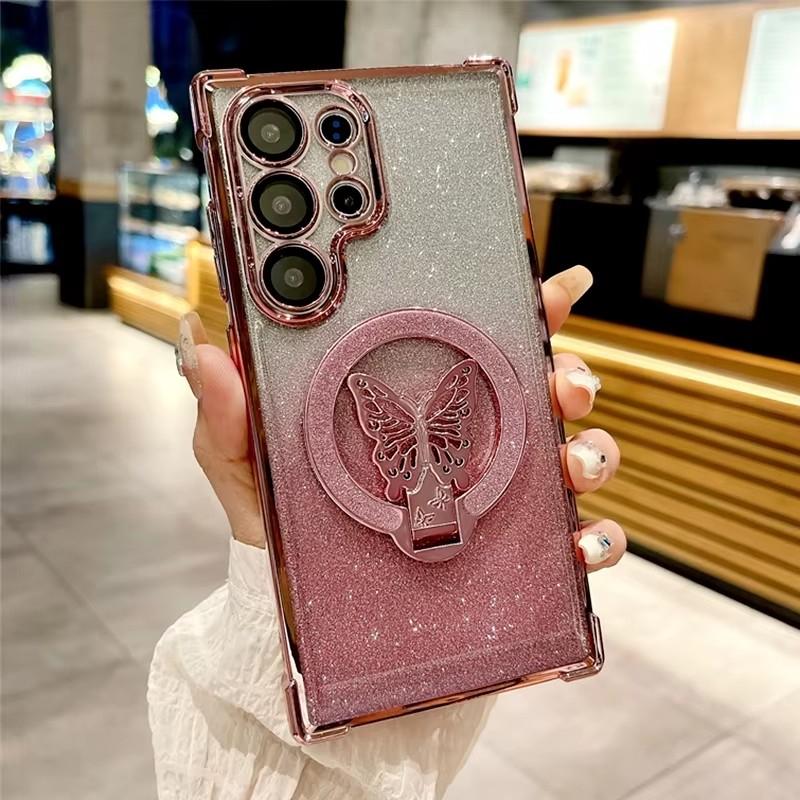 Чехол-держатель S25 24 23 с покрытием Butterfly для Samsung Galaxy S24 S25 S23 S22 S20 S21 Fe Plus Ultra Silicone Stand Cover для A24 A55 5G A53 A54