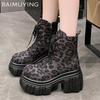Женские ботильоны на платформе с леопардовым принтом, на шнуровке, на высоком каблуке, модная обувь 2025 года, тренд зимы, новый бренд, массивные мотоциклетные ботинки Botas De Mujer