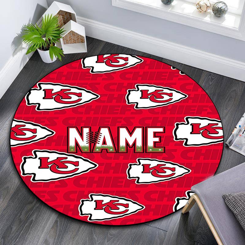 Custom Name,Kansas City Chiefs pattern round rug,Carpet Rug for Living Room Bedroom Playroom ,Non-slip Floor Mat,Holiday Gifts and Birthday Gifts.