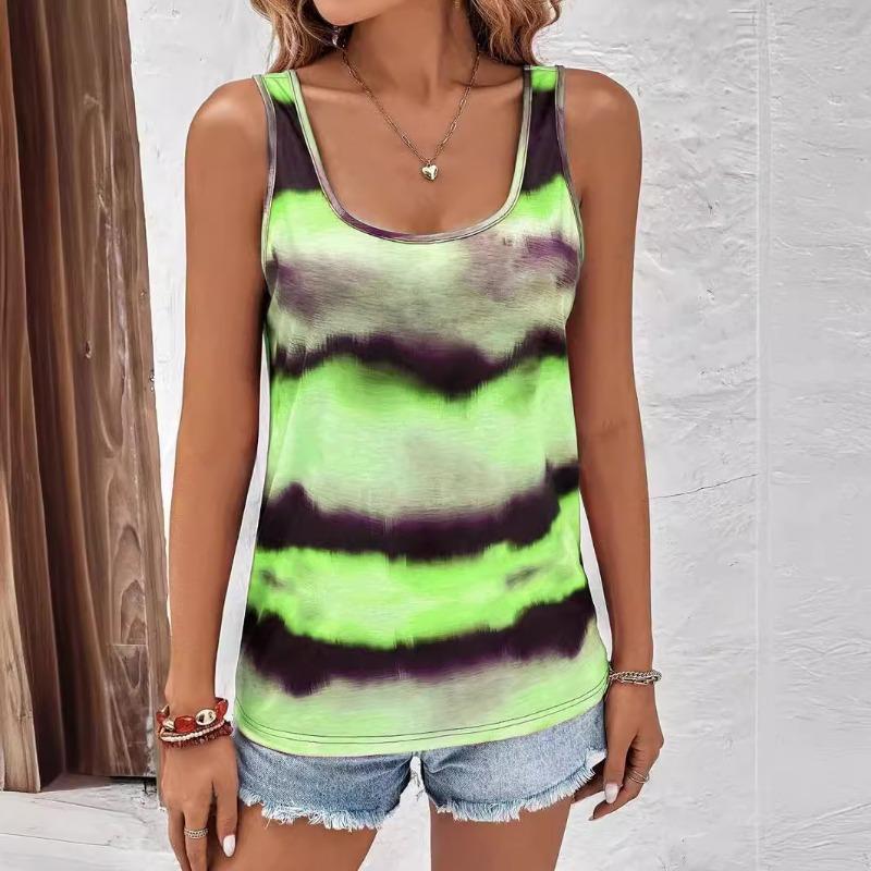 Летняя новая женская одежда, многоцветный принтованный жилет без рукавов, свободный полосатый топ