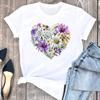 (Asian Size) Tee Top Women T Shirt Love Heart Flower Sweet Love Woman Female Short Sleeve Clothing Print Fashion Graphic T-shirts