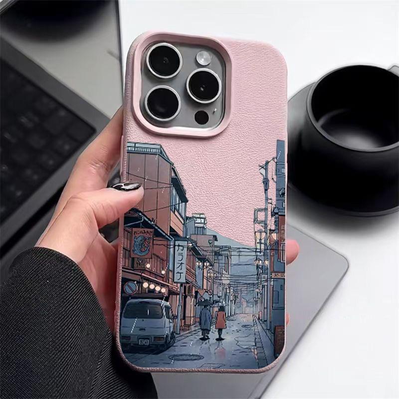 Мягкий чехол для телефона из ТПУ с текстурой кожи для iPhone 16 Pro 15 14 13 12 17 Pro Max 11 16E 17E Городской узор Ударопрочный Тонкий Однотонный Защита от падения