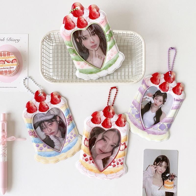 Kawaii Kpop Photocard Holder for 53x85mm PVC Card Protector with Pendant Keychain for Students Girls School Accessories Gift