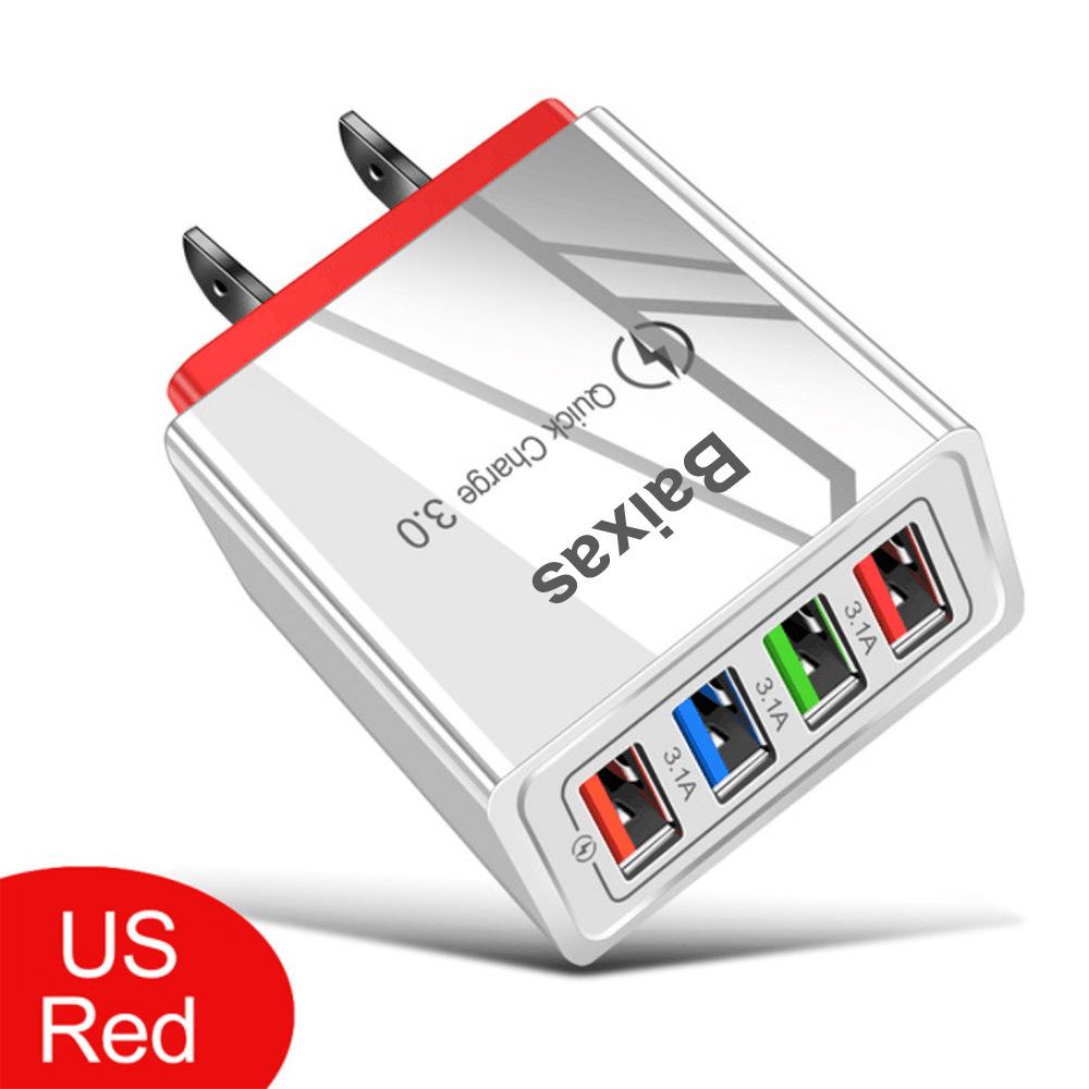 4-портовое USB-зарядное устройство для мобильных телефонов и планшетов, дорожное, стандарт США и ЕС, 3А