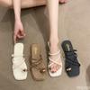 Fashion Women Slipper Summer Roman Shoes Low Heels Flat Sandals Footwear Female Open Toe Beach Shoes Ladies Square Metal Buckle Slipper