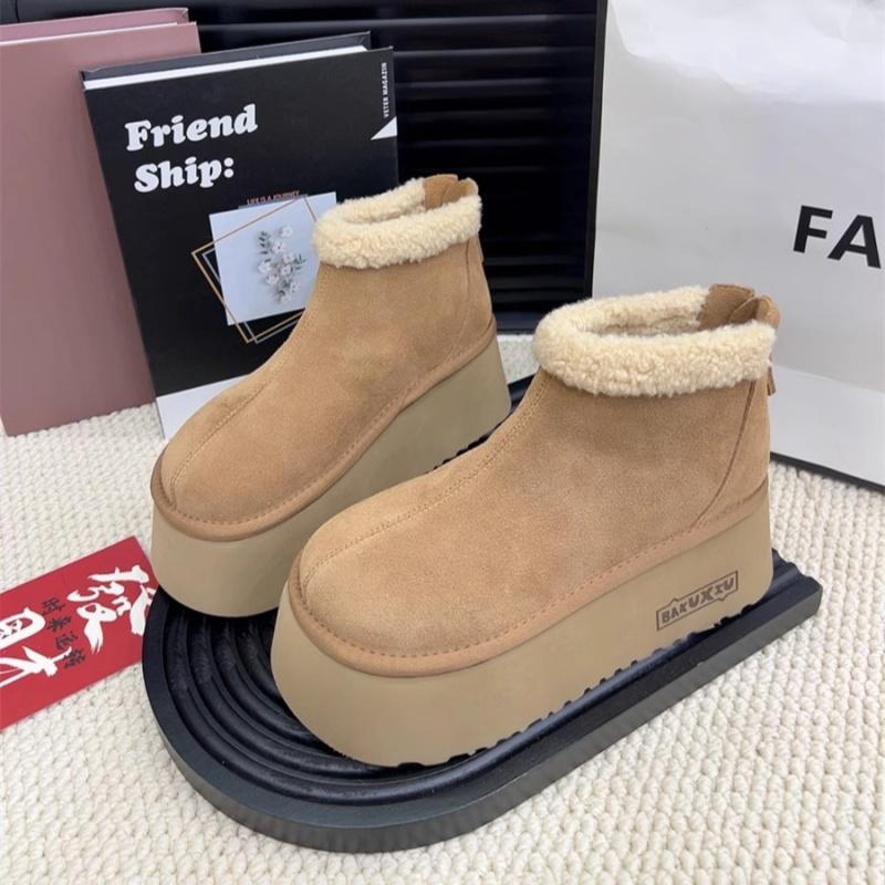 Ботильоны на платформе из замши и ботинок для снега, женские туфли на плоской подошве, меховые, теплые, хлопковые, брендовые, высокие каблуки, плюшевые, женские, зима 2025, тренд, ботинки Mujer