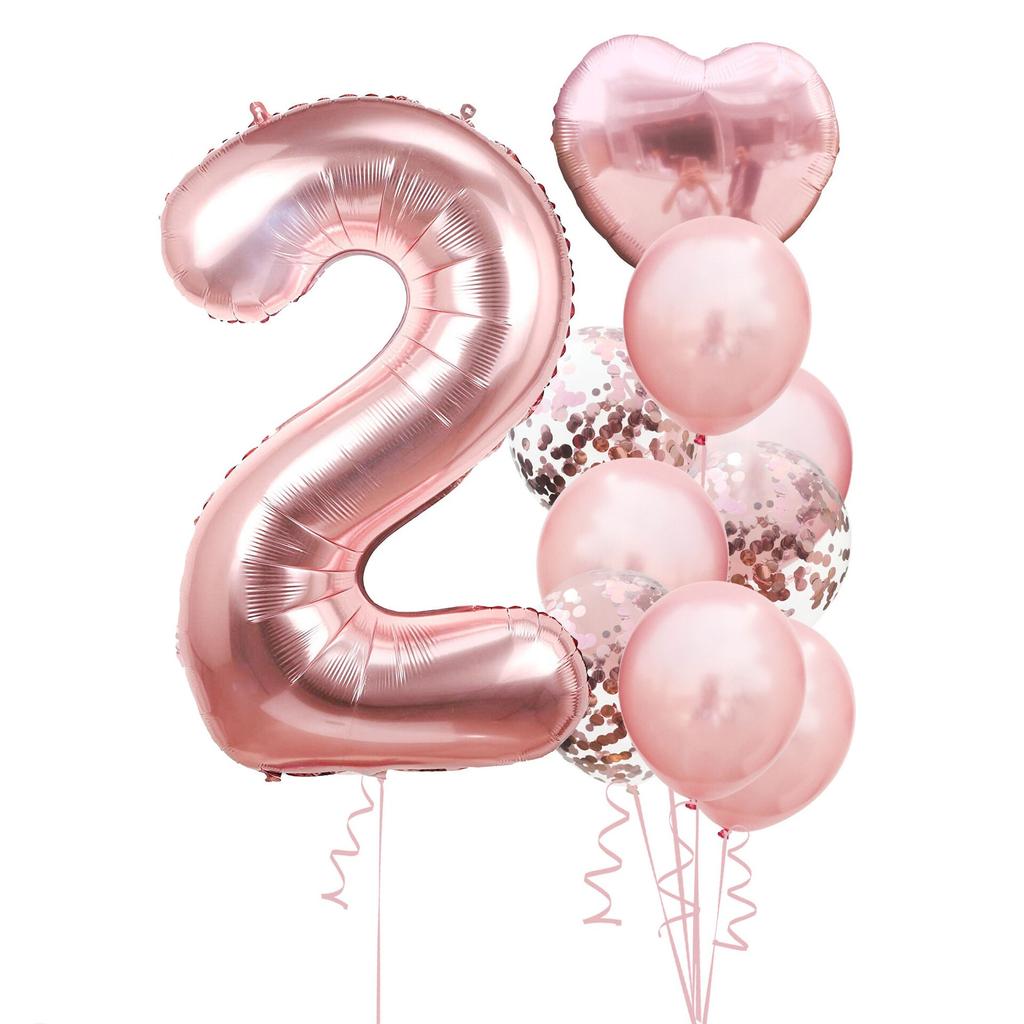10 шт., розовые воздушные шары из фольги с золотыми цифрами для дня рождения, украшения для дня рождения, принцесса для маленьких девочек 1, 2, 3, 4, 5, 6, 7, 8, 9 лет