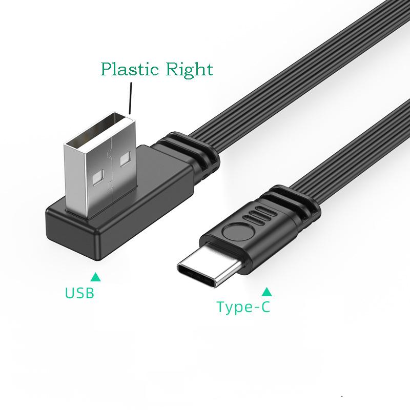 USB2.0 на Type C Разветвитель Дата-кабеля Угол вверх вниз влево вправо Провод Плоский Шнур USB C Передача Данных 2А Питание Синхронизация Удлинитель