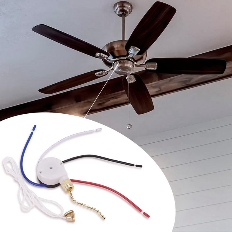 Ceiling Fan Switch Kit 3 Speed 4 Wire, Fan Switch Zipper Speed Control Switch, ZE-208S Pull Wire Switch With Rope