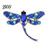 Multi-color Tail Design Brooch Electroplated Alloy Brooch, Dragonfly Pin with Sparkling Rhinestones Inlaid, Wear-resistant Long Badge for Luster