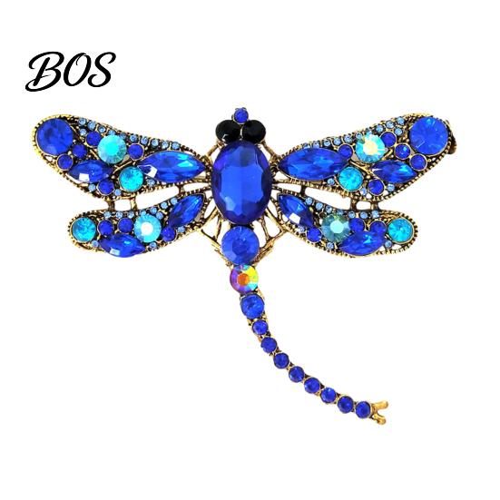 Multi-color Tail Design Brooch Electroplated Alloy Brooch, Dragonfly Pin with Sparkling Rhinestones Inlaid, Wear-resistant Long Badge for Luster