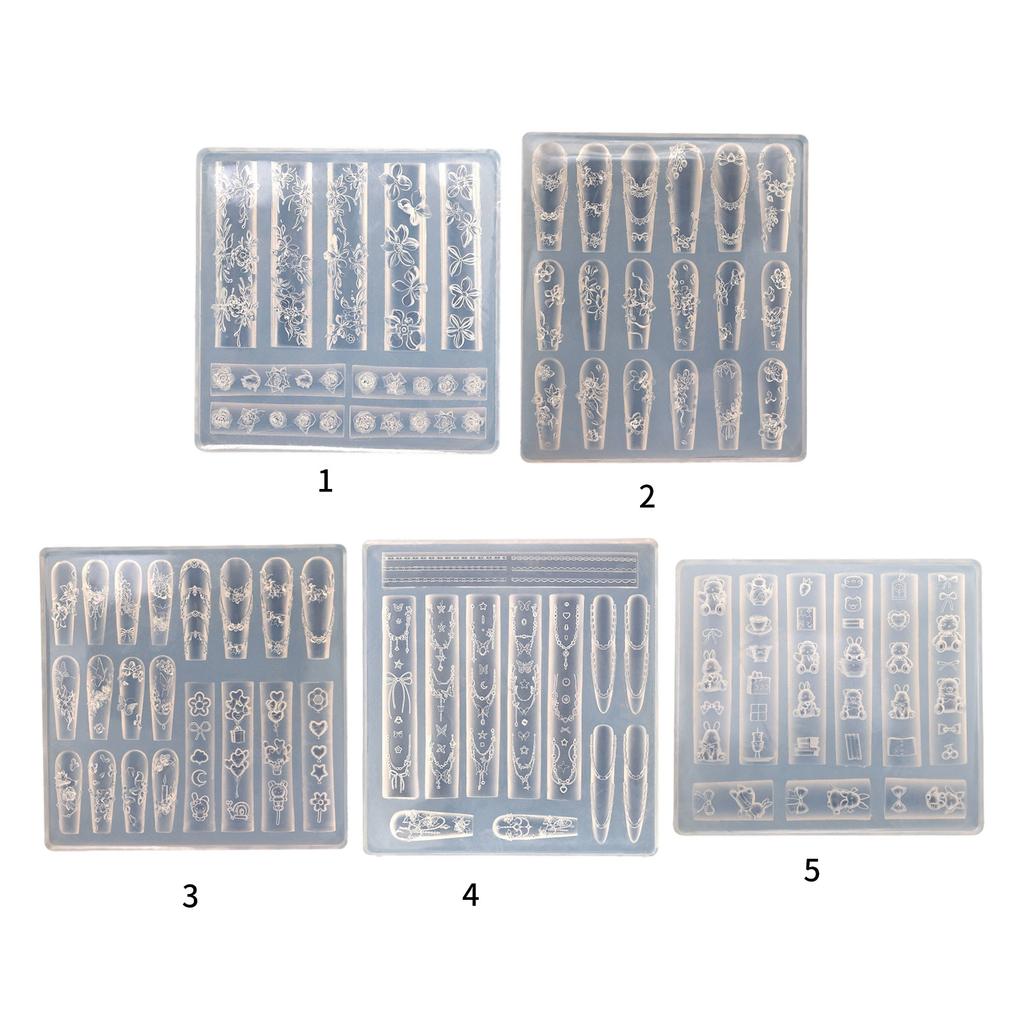 Многоразовая силиконовая форма для нейл-арта для 3D-дизайнов с узорами бабочки, цветка и луны, портативная для акриловых материалов для рукоделия