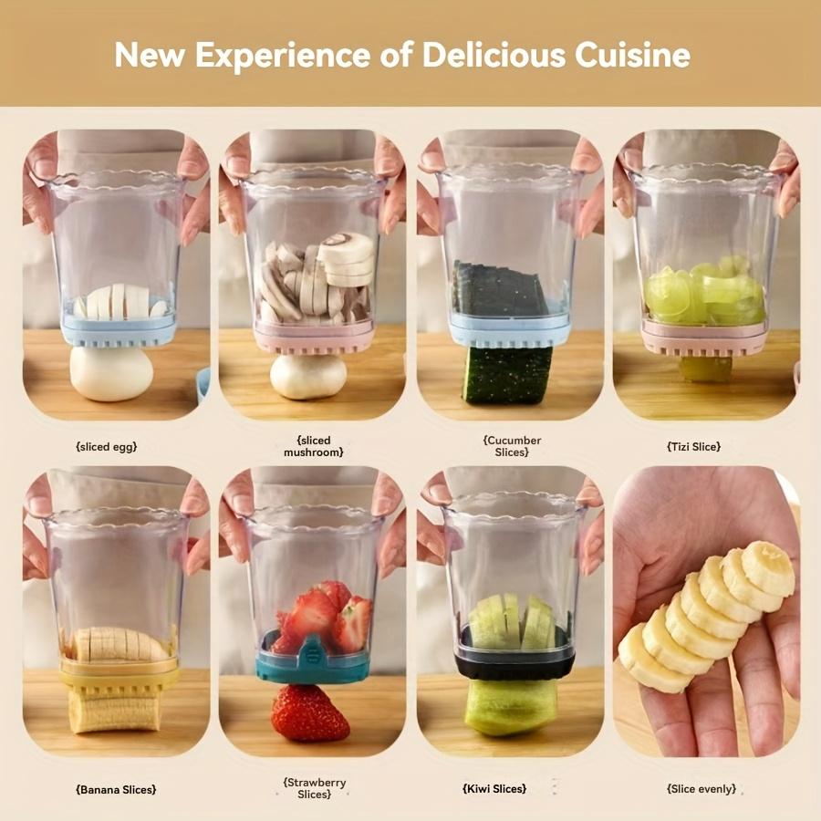 1 шт. Слайсер для фруктов из нержавеющей стали, Многофункциональный слайсер для клубники и овощерезка с ручным толкателем, Прямоугольное лезвие, Контейнер в комплекте