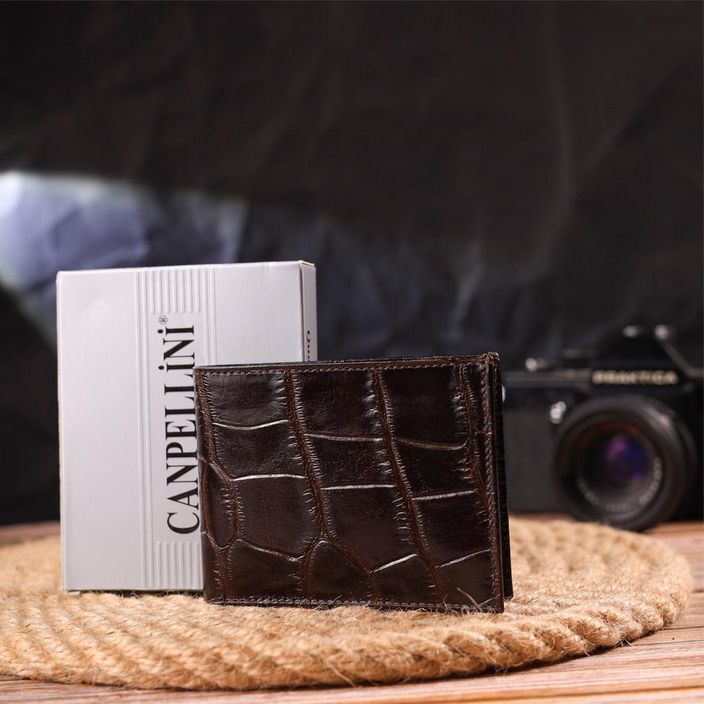 Миниатюрное мужское портмоне из натуральной фактурной кожи CANPELLINI Purse 21521 Коричневое