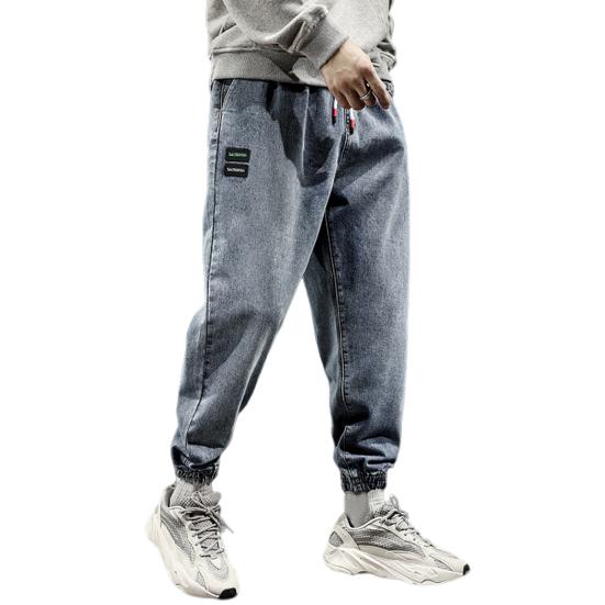 Эластичный пояс со средней посадкой, термоусадочные манжеты на шнурке, повседневные джинсы, мужские джинсы с несколькими карманами, джинсовые спортивные штаны в стиле хип-хоп, уличная одежда