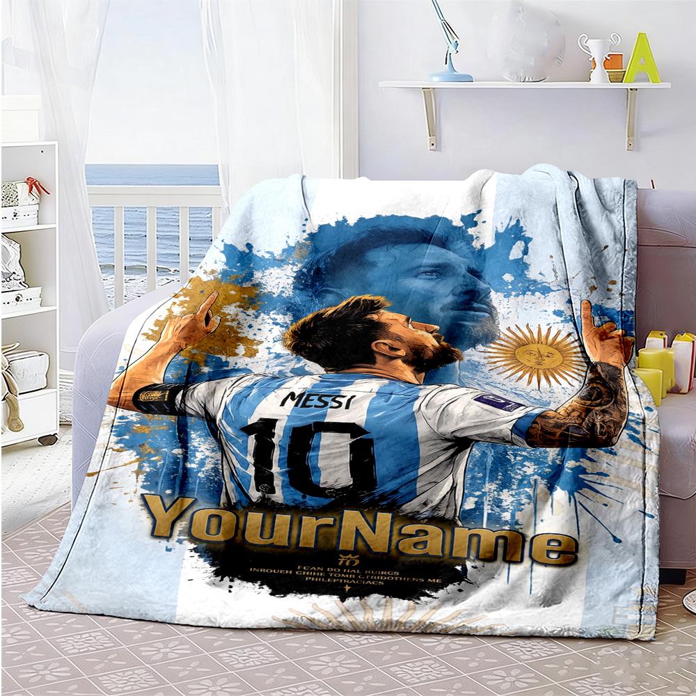 Messi 450 Customize Your Name Blanket Throw Personalized Blanket Warmthful Decor Great for Office Couch Picnics Bedding All-Season Use