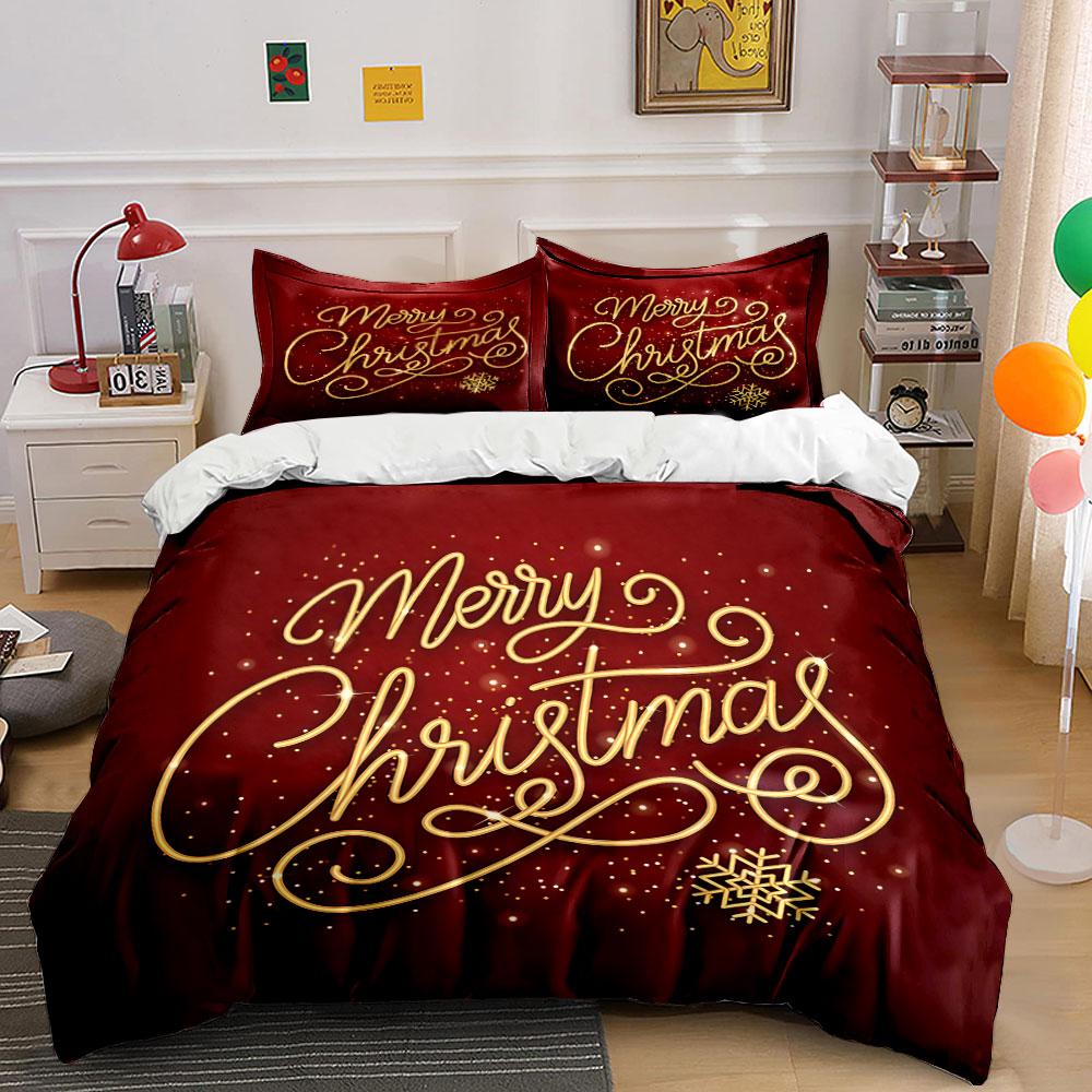Merry Christmas Gold Text Bedding Duvet Cover Set Duvet Cover Pillowcases (1*Duvet Cover 2*Pillowcases, without duvet insert)