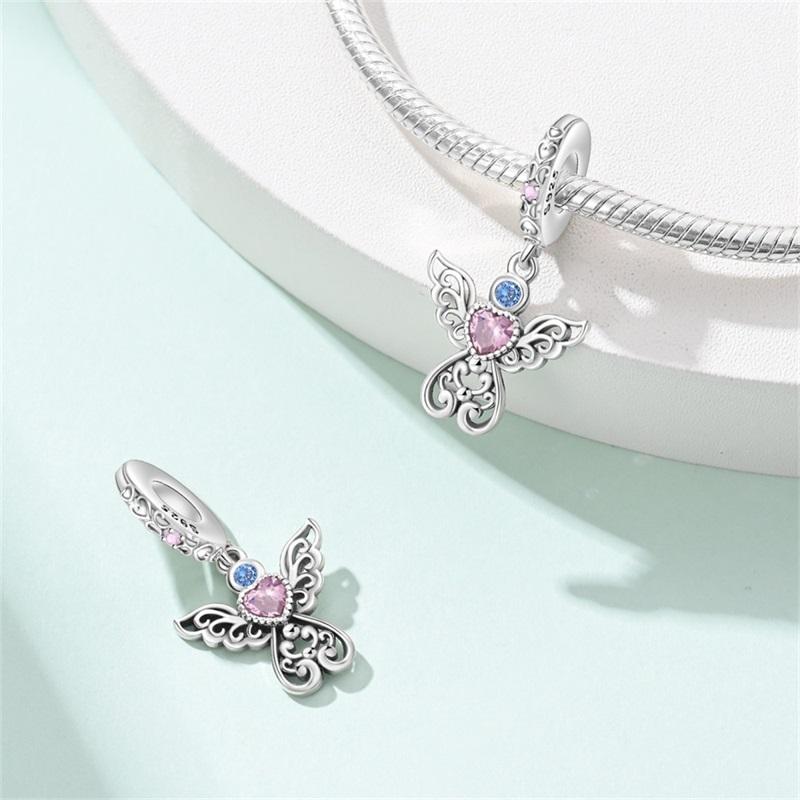 925 Silver Color Romantic Retro Heart Shaped Guardian Butterfly Charms Beads Fit 3mm 925 Original Bracelets DIY Jewelry Gift