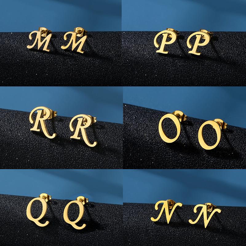 Ins Нержавеющая сталь Lucky AZ 26 Серьги с буквами алфавита Водонепроницаемые золотые серьги-гвоздики Ювелирные изделия Подарочные