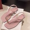 Fashion Fashion Low Heel Sandals Summer New Square Head Metal Buckle Head Soft Sole Anti-slip Wear-resistant Flat Shoes