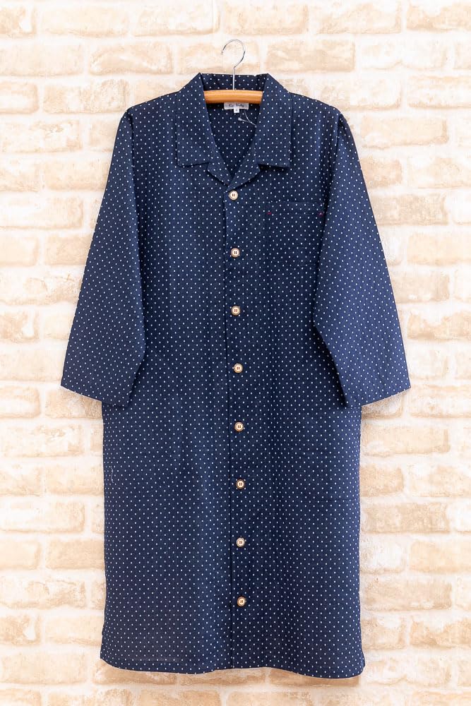 Хлопковый сонник из двойной марли с точками, длинный, доступный в отеле, длинный 14016, K's, гипоаллергенный, 100% пижама, спереди на пуговицах, с рукавами, весна/осень,