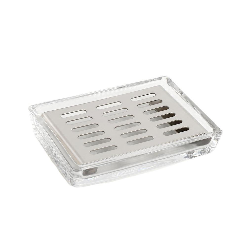 Draining Rack Transparent Soap Box Stainless Steel Soap Holder High-end Glass Soap Dish Kitchen