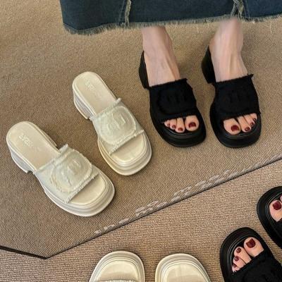 Женские пляжные тапочки на платформе, босоножки на высоком каблуке, летняя обувь, новые сексуальные туфли-лодочки, шлепанцы, уличная одежда, толстые подошвы, шлепанцы