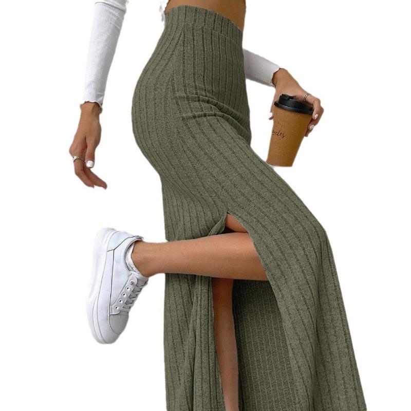 Autumn and Winter Women's Plus Size Slim Knitted Half-body Skirt Medium Long Comfortable Side Split Tall Waist Slim Warm Skirt